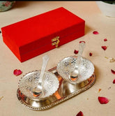 "Silver Plated Bowl Set in Velvet Box – Perfect Indian Wedding Gift, Decorative German Silver Bowls, Ideal for Christmas, Diwali, Anniversary & Return Gifts"